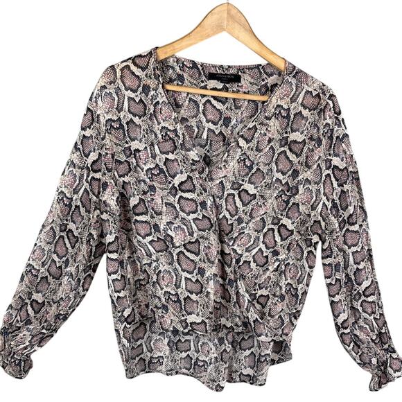 Allsaints Sheer Silk Blouse Penny Mirsa Snakeskin Faux Wrap Size S Designer Edgy - Picture 3 of 8